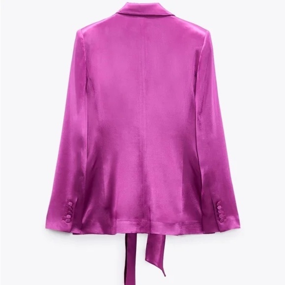 ZARA SATIN BLAZER WITH BUILT IN TIE SASH SIZE S PINK/ FUCHSIA FEMININE ROMANTIC - Picture 4 of 16